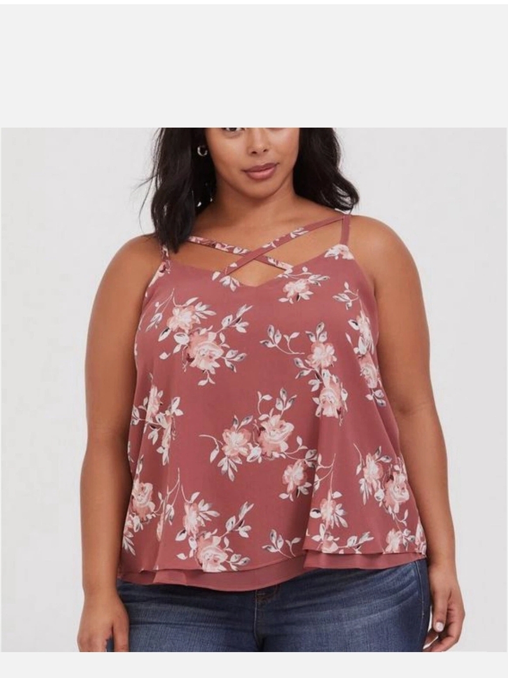 torrid 3x Sophie Swing Rose Print Mauve Crisscross Strappy Cami